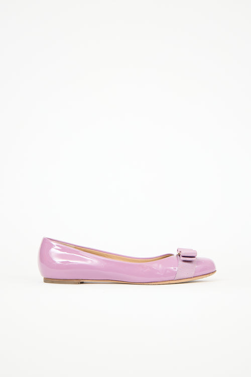 Ferragamo Patent Vara Bow Flat