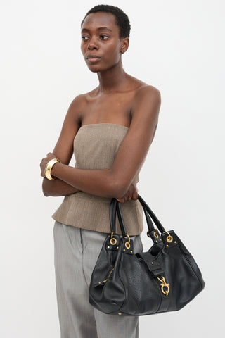 Ferragamo Pebbled Leather Shoulder Bag