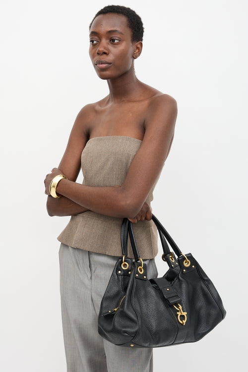 Ferragamo Pebbled Leather Shoulder Bag