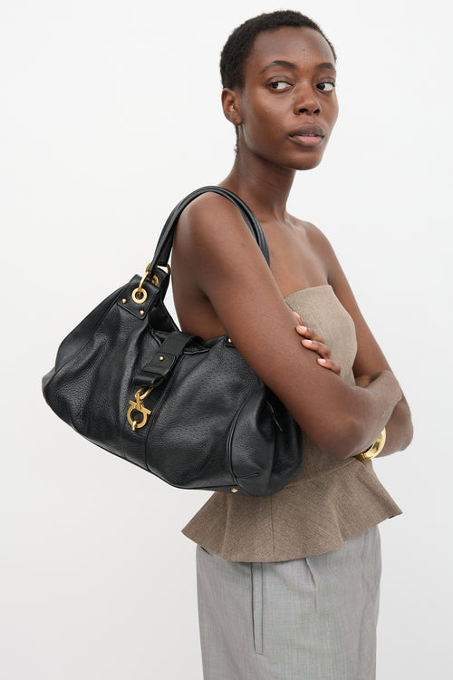 Ferragamo Pebbled Leather Shoulder Bag