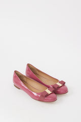 Ferragamo Pink & Gold Patent Leather Vara Bow Flat