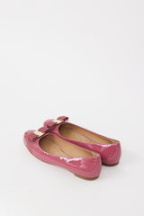 Ferragamo Pink & Gold Patent Leather Vara Bow Flat