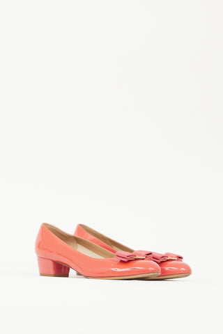 Ferragamo Pink & Gold Patent Leather Vara Bow Pump