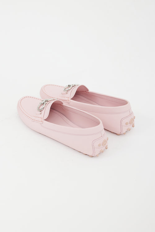 Ferragamo Pink Leather Gancini Buckle Loafer