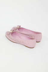 Ferragamo Pink Leather Star Cut Out Flats