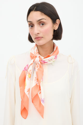 Ferragamo Pink & Multicolour Silk Floral Scarf