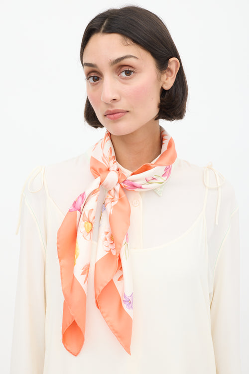 Ferragamo Pink & Multicolour Silk Floral Scarf