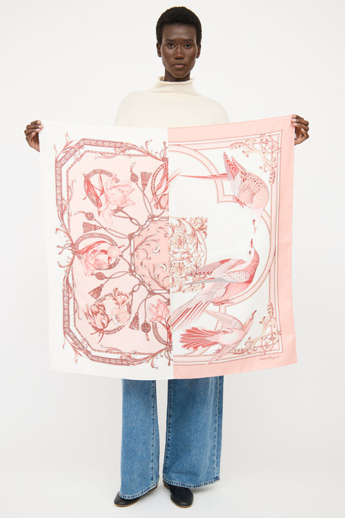 Salvatore Ferragamo Pink & White Silk Scarf