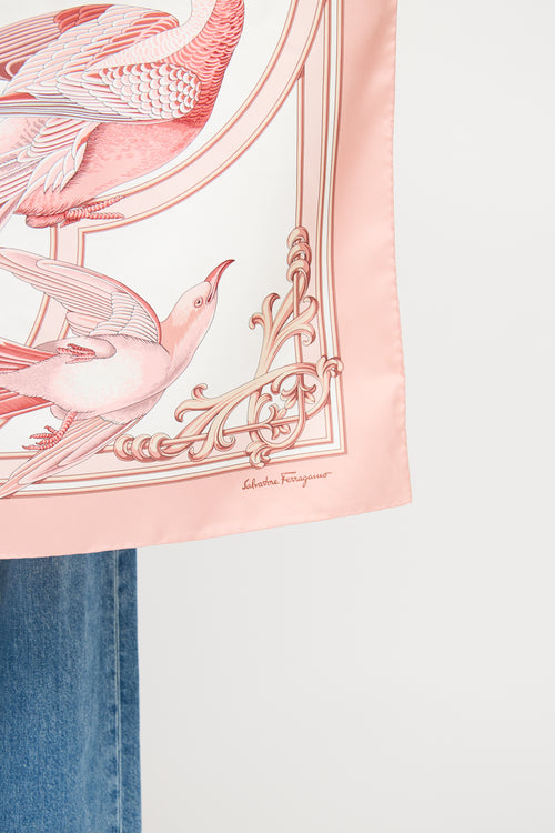 Salvatore Ferragamo Pink & White Silk Scarf