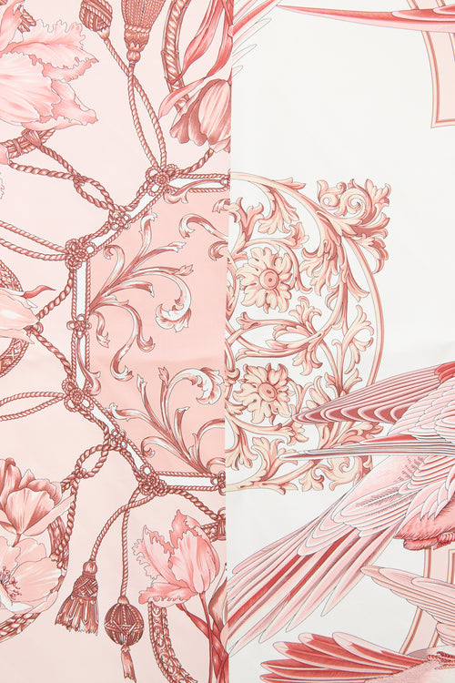 Salvatore Ferragamo Pink & White Silk Scarf