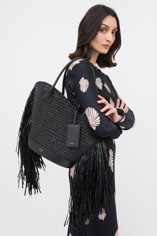 Ferragamo Raffia Fringe Tote Bag
