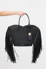 Ferragamo Raffia Fringe Tote Bag