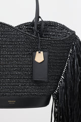 Ferragamo Raffia Fringe Tote Bag