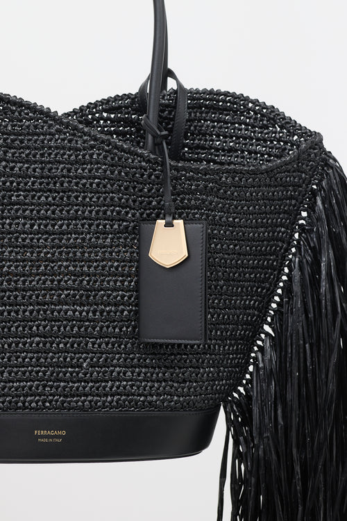 Ferragamo Raffia Fringe Tote Bag