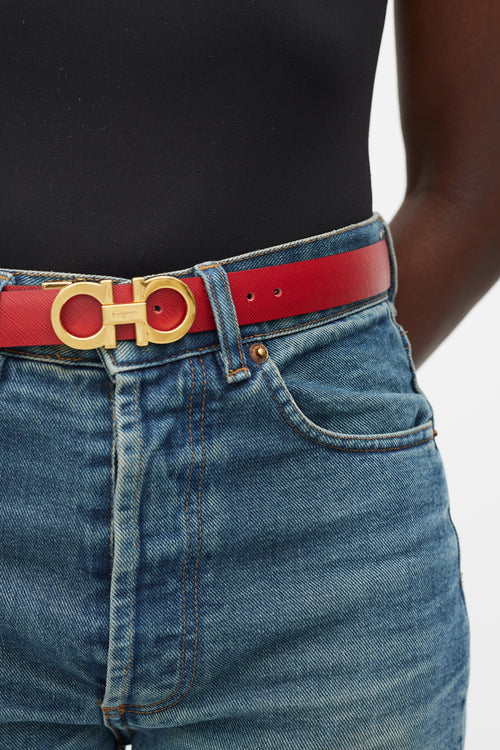 Ferragamo Red & Black Leather Reversible Belt