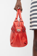 Ferragamo Red Leather Gancini Buckle Top Handle Bag