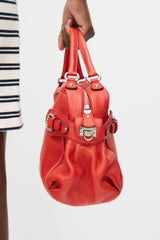 Ferragamo Red Leather Gancini Buckle Top Handle Bag
