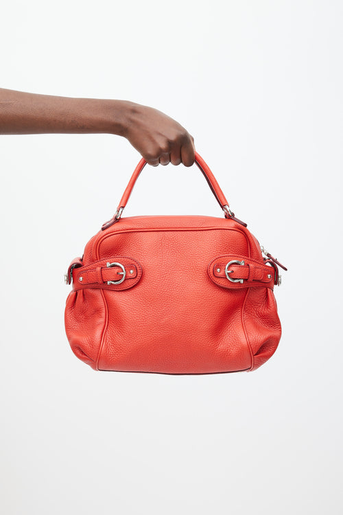 Ferragamo Red Leather Gancini Buckle Top Handle Bag