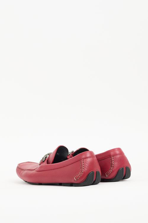 Ferragamo Red Pebbled Leather Driving Loafer