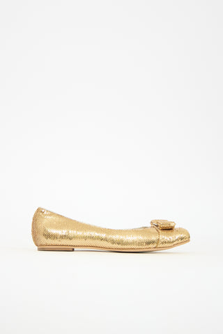 Ferragamo Sequin Vara Bow Flat