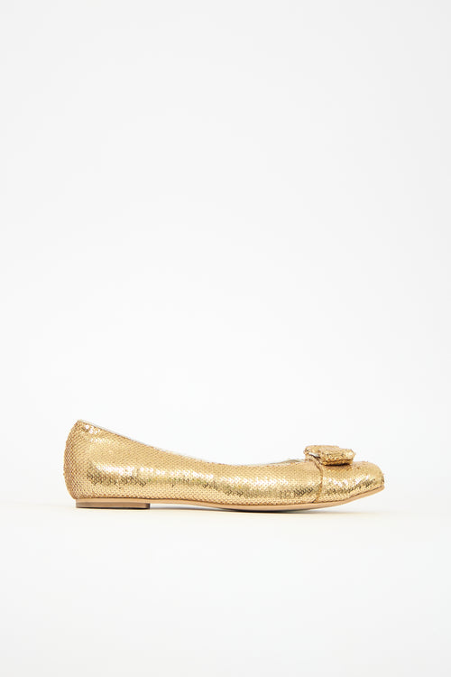 Ferragamo Sequin Vara Bow Flat
