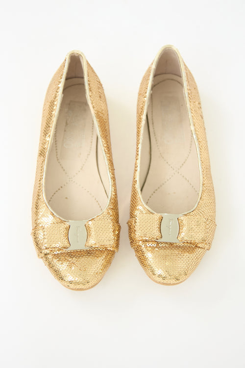 Ferragamo Sequin Vara Bow Flat