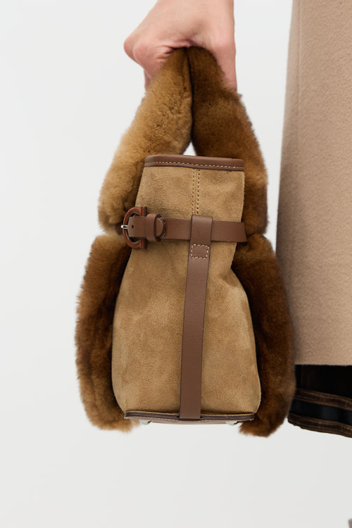 Ferragamo Suede & Fur Top Handle Bag