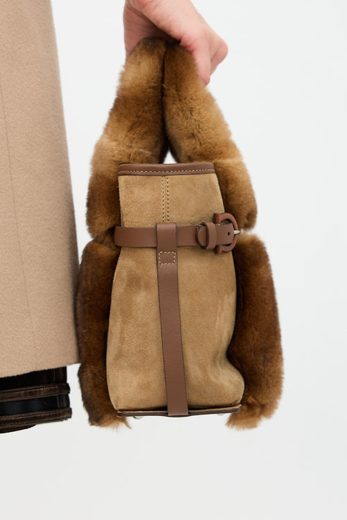 Ferragamo Suede & Fur Top Handle Bag