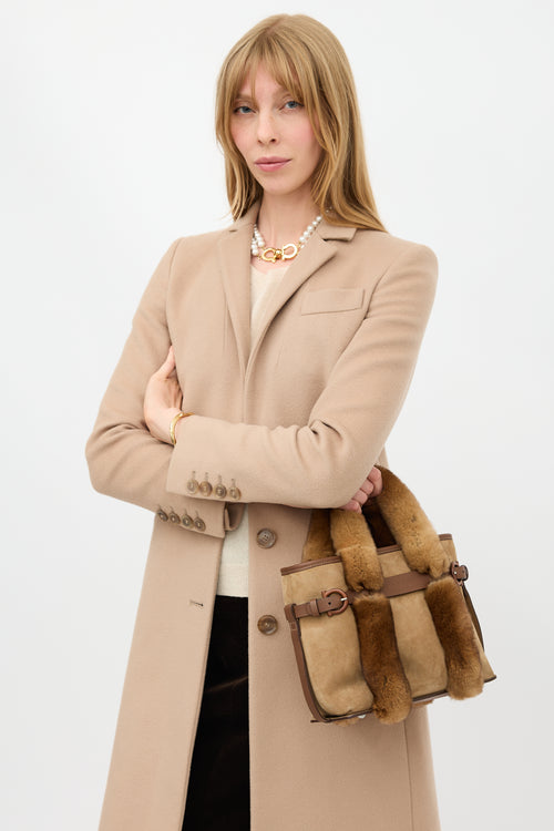 Ferragamo Suede & Fur Top Handle Bag