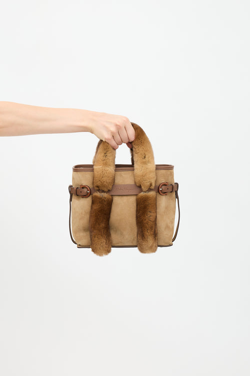 Ferragamo Suede & Fur Top Handle Bag