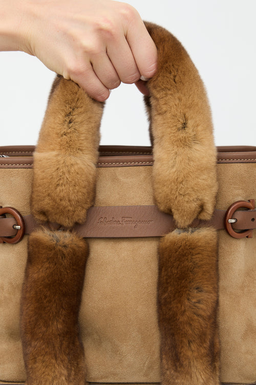 Ferragamo Suede & Fur Top Handle Bag