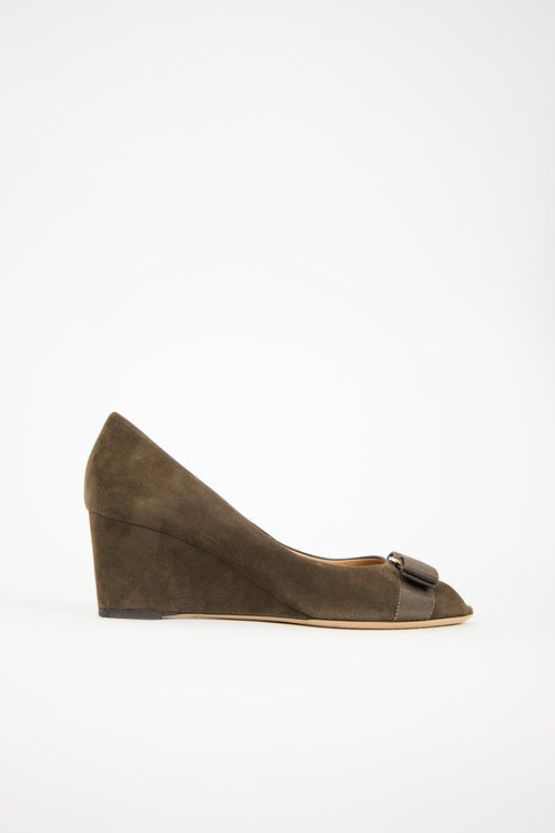 Ferragamo Suede Vara Wedge Heel
