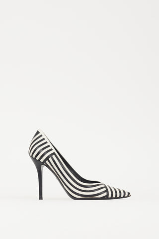 Ferragamo White & Black Striped Susi Heel