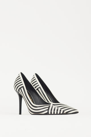 Ferragamo White & Black Striped Susi Heel