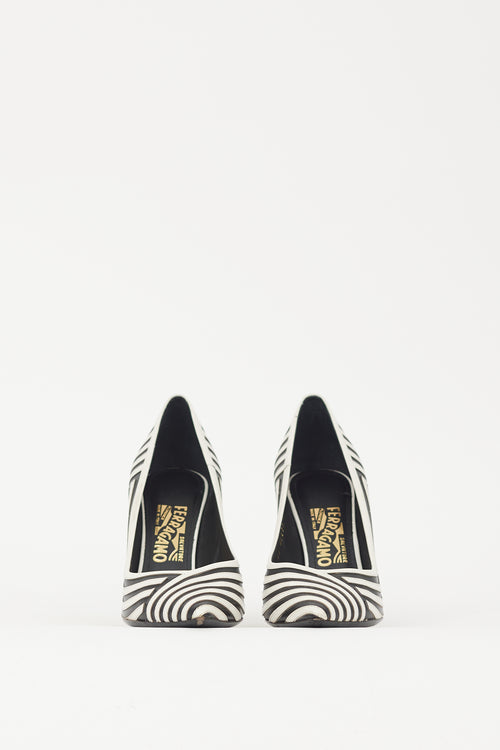 Ferragamo White & Black Striped Susi Heel