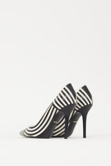 Ferragamo White & Black Striped Susi Heel
