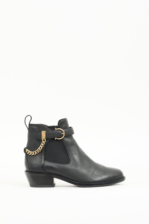 Ferragamo Black Leather Ardisie Chain Boot