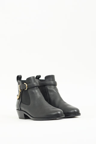 Ferragamo Black Leather Ardisie Chain Boot