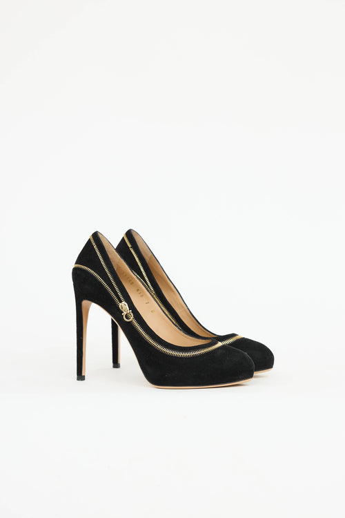 Ferragamo Suede Zipper  Pump