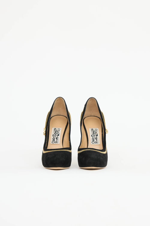 Ferragamo Suede Zipper  Pump
