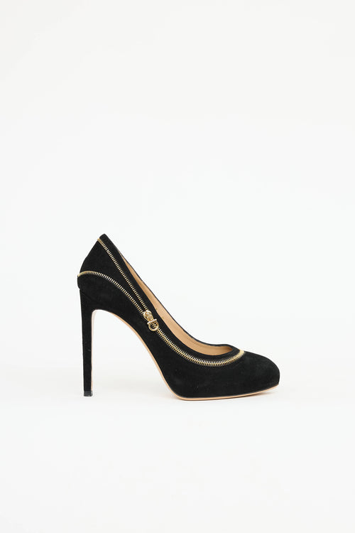 Ferragamo Suede Zipper  Pump
