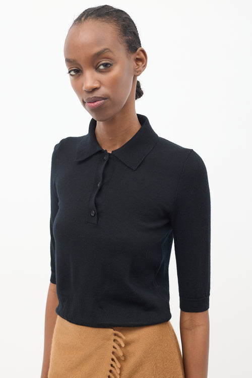 Filippa K Black Knit Short Sleeve Polo Top