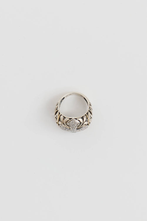 Fine Jewelry 18K Yellow Gold & Sterling Silver Diamond Cross Ring