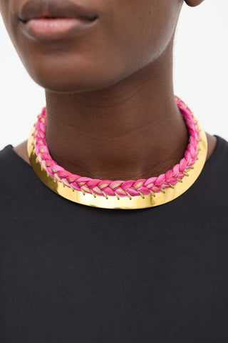 Aurélie Bidermann Gold & Pink Braided Choker