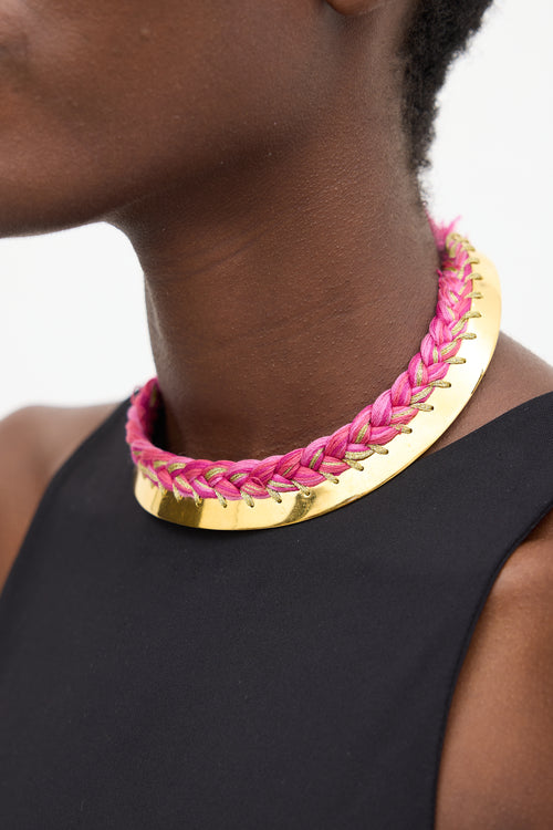 Aurélie Bidermann Gold & Pink Braided Choker