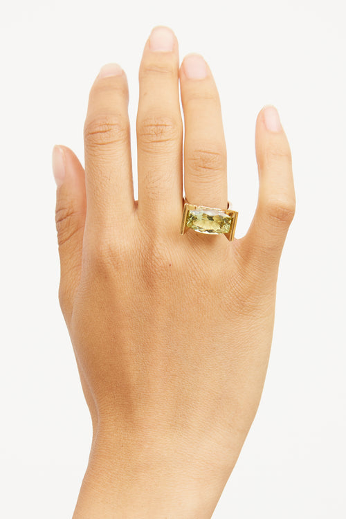 14K Yellow Gold Green Beryl Diamond Ring