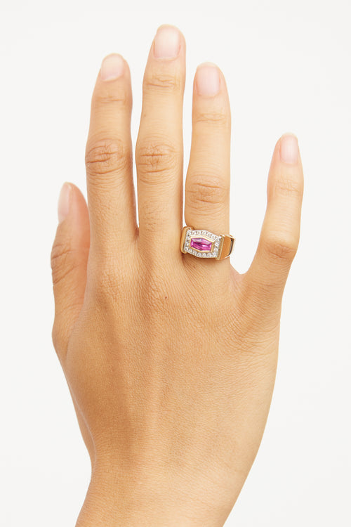 14K White Gold & Yellow Gold Pink Sapphire Diamond Ring