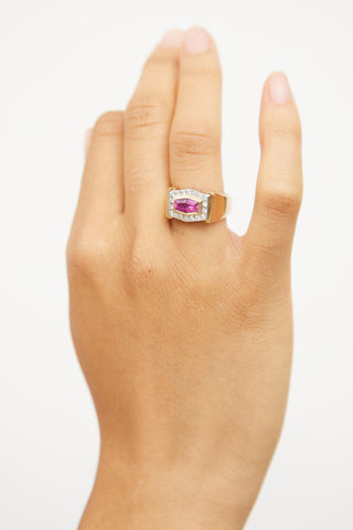 14K White Gold & Yellow Gold Pink Sapphire Diamond Ring