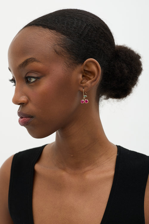 Fine Jewelry 14K Yellow Gold & Ruby Cherry Earrings