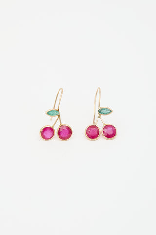 Fine Jewelry 14K Yellow Gold & Ruby Cherry Earrings